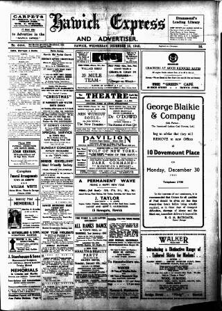 cover page of Hawick Express published on December 25, 1940