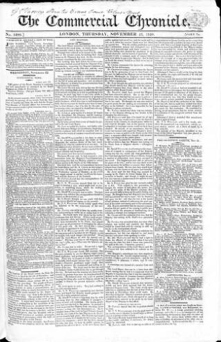 cover page of Commercial Chronicle (London) published on November 23, 1820