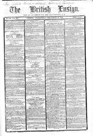 cover page of British Ensign published on December 25, 1861