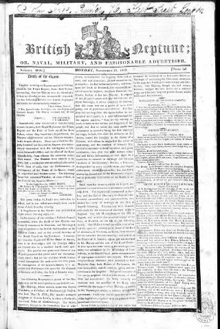 cover page of British Neptune published on November 23, 1818