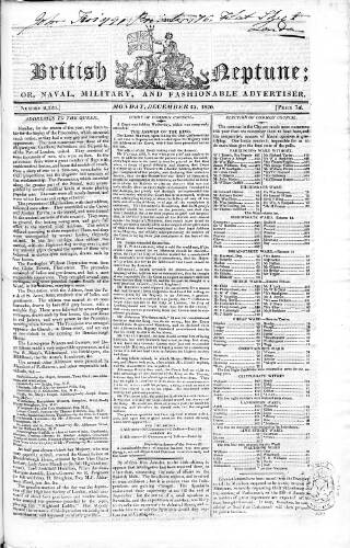 cover page of British Neptune published on December 25, 1820