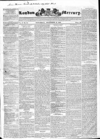 cover page of London Mercury published on November 18, 1826