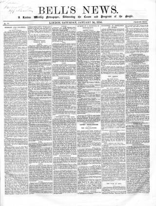 cover page of Bell's News published on January 26, 1856