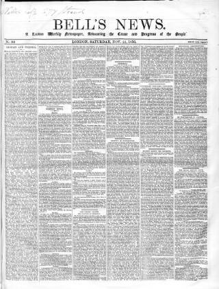 cover page of Bell's News published on November 22, 1856