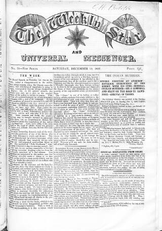 cover page of Weekly Star and Bell's News published on December 12, 1857