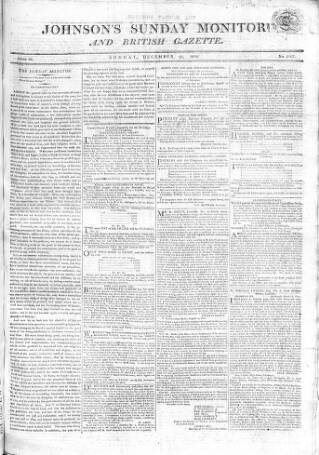 cover page of Johnson's Sunday Monitor published on December 25, 1808