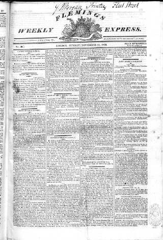 cover page of Fleming's Weekly Express published on November 23, 1823