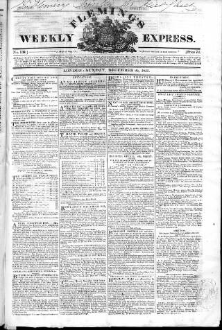 cover page of Fleming's Weekly Express published on December 25, 1825