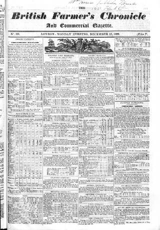 cover page of Fleming's British Farmers' Chronicle published on December 25, 1826