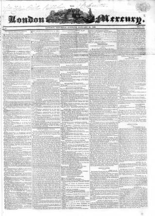 cover page of London Mercury 1828 published on January 26, 1828