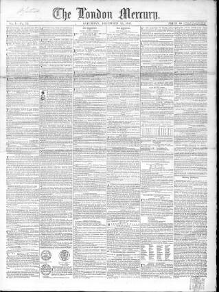 cover page of London Mercury 1847 published on December 25, 1847