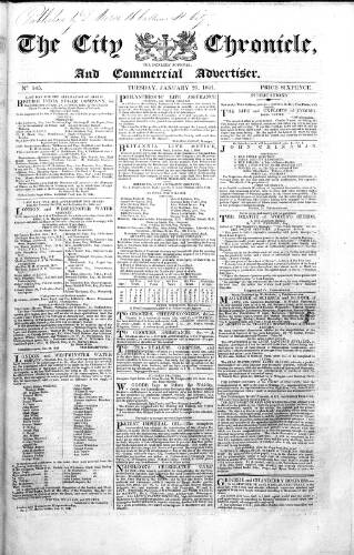 cover page of City Chronicle published on January 26, 1841