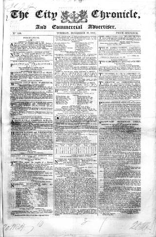 cover page of City Chronicle published on November 23, 1841