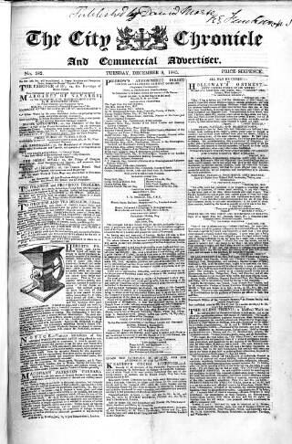 cover page of City Chronicle published on December 9, 1845