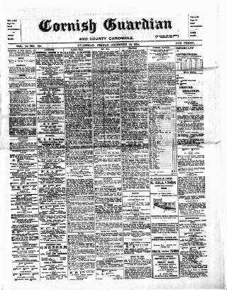 cover page of Cornish Guardian published on December 25, 1914