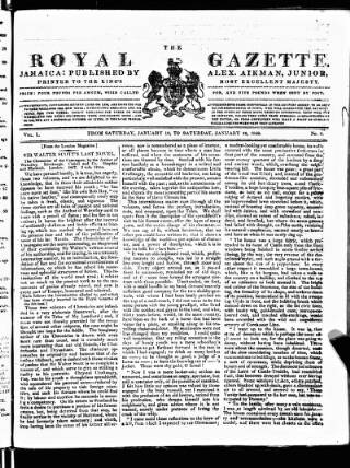 cover page of Royal Gazette of Jamaica published on January 26, 1828