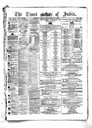 cover page of Times of India published on January 26, 1880