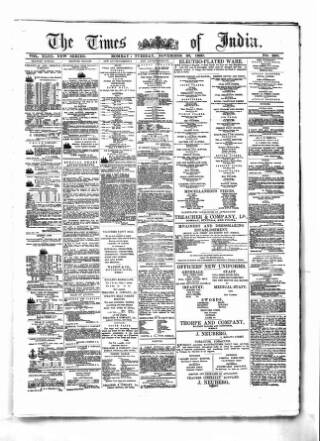 cover page of Times of India published on November 23, 1880