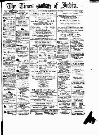 cover page of Times of India published on December 25, 1884