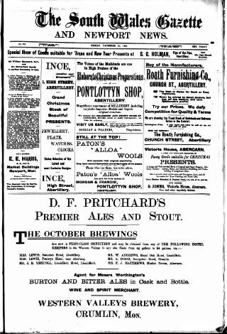 cover page of South Wales Gazette published on December 25, 1903