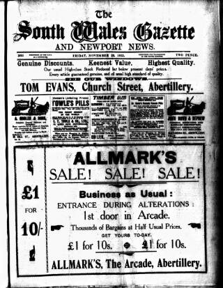 cover page of South Wales Gazette published on November 23, 1923