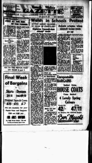 cover page of South Wales Gazette published on January 26, 1968