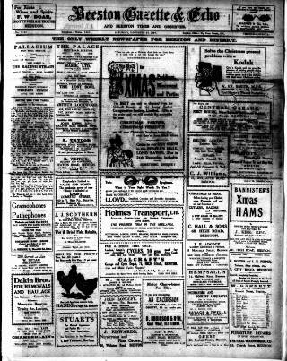 cover page of Beeston Gazette and Echo published on December 25, 1920