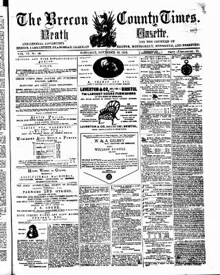 cover page of Brecon County Times published on November 23, 1872