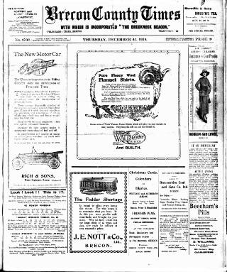 cover page of Brecon County Times published on December 25, 1919