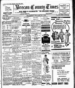 cover page of Brecon County Times published on January 26, 1933