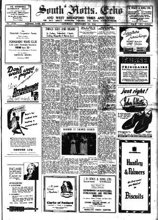 cover page of South Notts Echo published on November 23, 1946