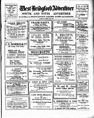 cover page of West Bridgford Advertiser published on January 26, 1929