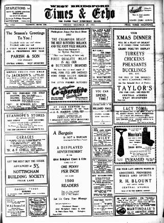 cover page of West Bridgford Times & Echo published on December 25, 1931