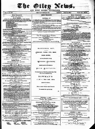 cover page of Otley News and West Riding Advertiser published on November 23, 1877