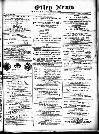 cover page of Otley News and West Riding Advertiser published on December 25, 1885