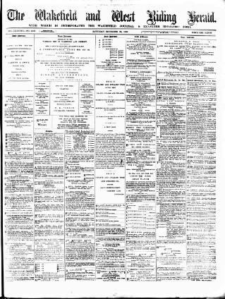 cover page of Wakefield and West Riding Herald published on November 23, 1889