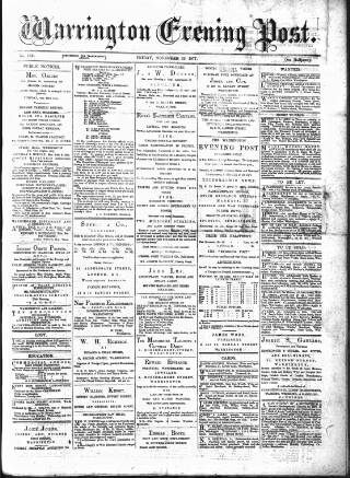 cover page of Warrington Evening Post published on November 23, 1877