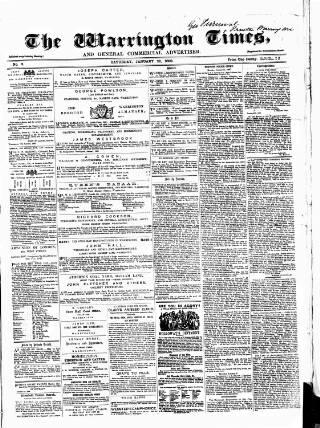 cover page of Warrington Times published on January 22, 1859