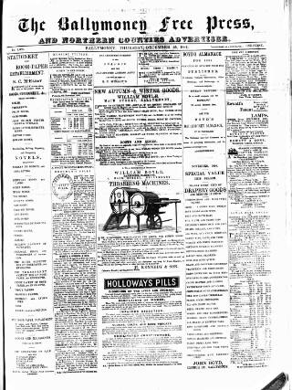 cover page of Ballymoney Free Press and Northern Counties Advertiser published on December 25, 1884