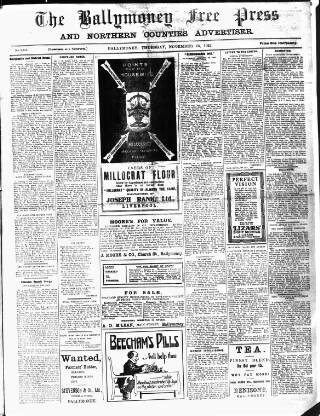 cover page of Ballymoney Free Press and Northern Counties Advertiser published on November 23, 1922