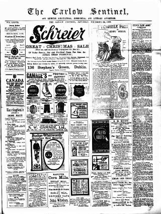 cover page of Carlow Sentinel published on December 25, 1909