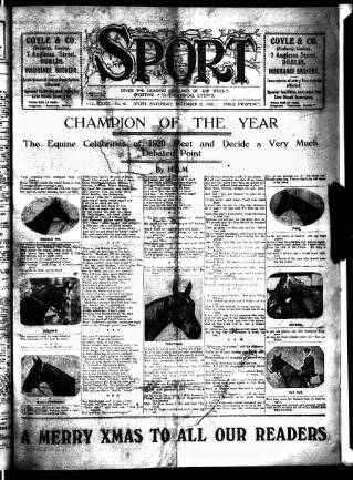 cover page of Sport (Dublin) published on December 25, 1920