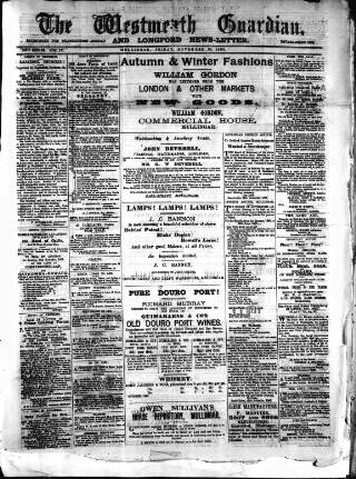 cover page of Westmeath Guardian and Longford News-Letter published on November 23, 1888