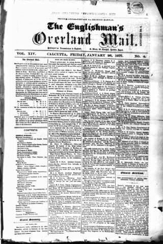 cover page of Englishman's Overland Mail published on January 26, 1877