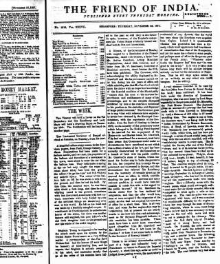 cover page of Friend of India and Statesman published on November 23, 1871