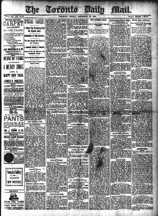 cover page of Toronto Daily Mail published on December 25, 1891