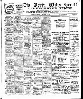 cover page of North Wilts Herald published on December 25, 1908