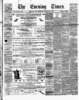 cover page of Hamilton Daily Times published on December 25, 1879