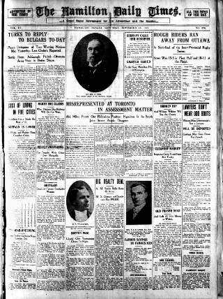 cover page of Hamilton Daily Times published on November 23, 1912