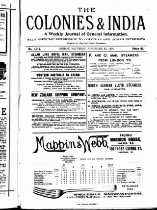 cover page of Colonies and India published on November 23, 1895